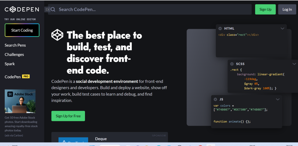 Codepen Community for Software Developers.