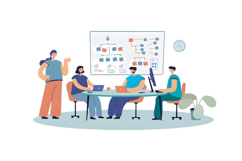 Small focused startup team collaborating on product strategy