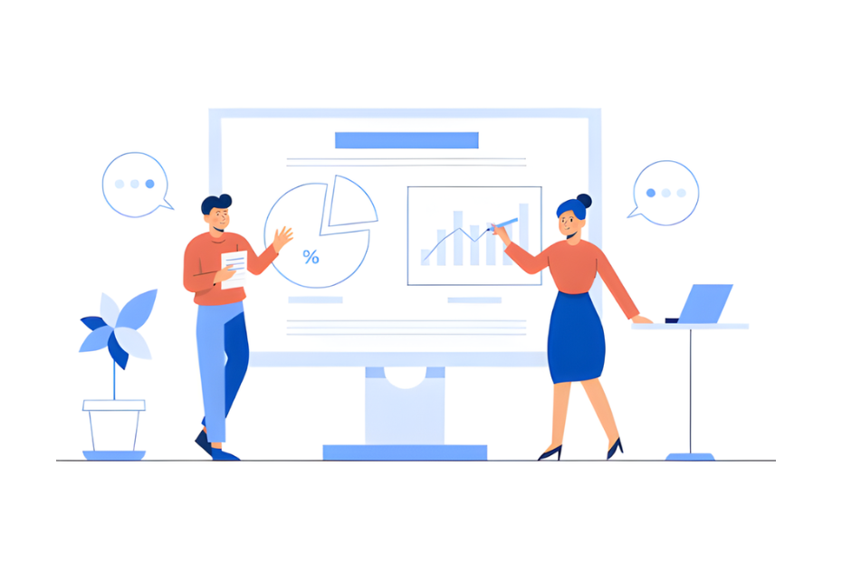 Startup founders presenting MVP data and growth charts during investor pitch meeting