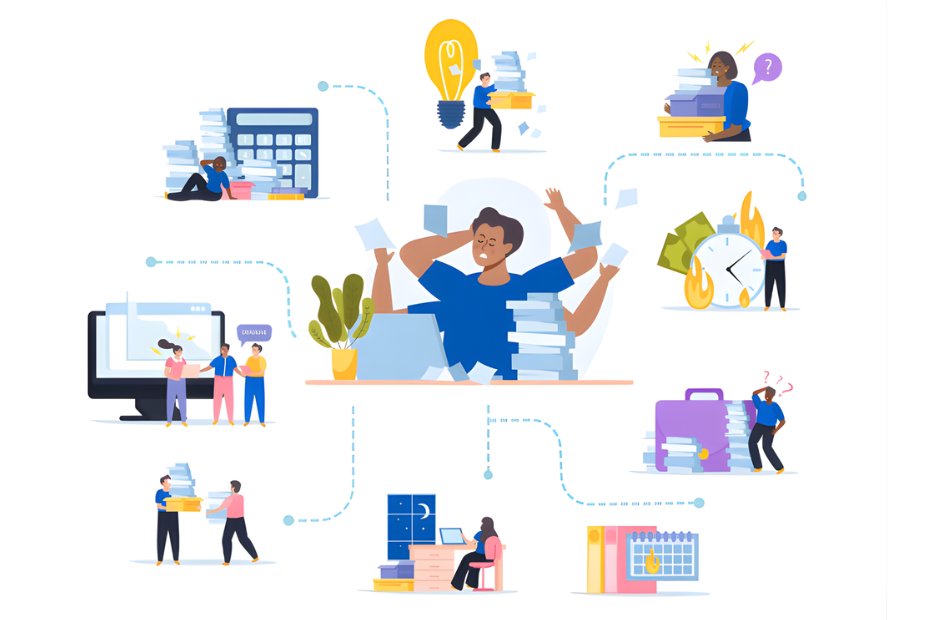 startup founder managing multiple freelancers with scattered tasks, deadlines, and coordination challenges.